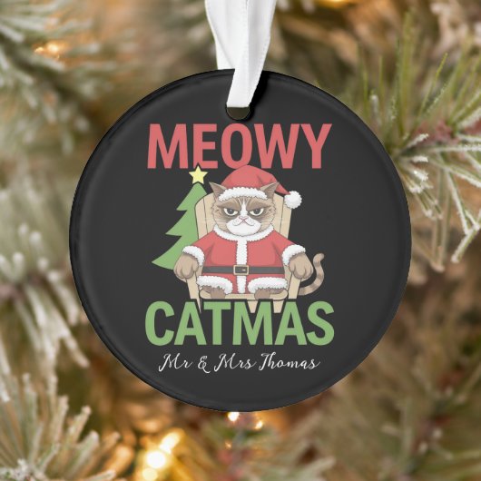 Grumpy Santa Cat Holiday Illustration Funny Meowy  オーナメント (ツリー)
