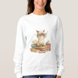 Grumpy Scholar Cat Among Books スウェットシャツ