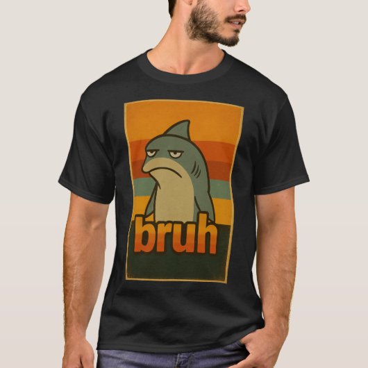 Grumpy Shark "Bruh" Retro Meme – Bruh Meme Tシャツ (正面)