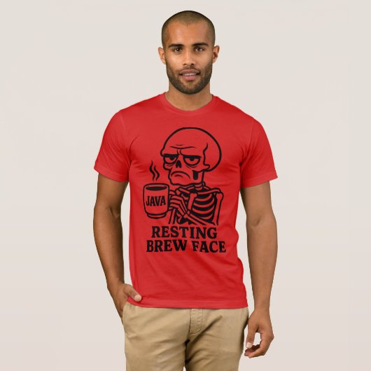 Grumpy Skeleton Coffee Lover – "Resting Brew Face" Tシャツ (正面フル)