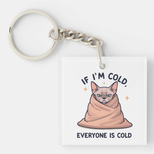 Grumpy Sphynx Cat Cold Humor Cartoon Art キーホルダー (正面)