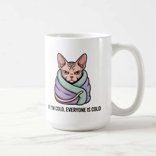 Grumpy Sphynx Cat Cold Humor Cartoon Art コーヒーマグカップ (右)