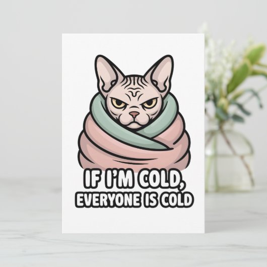 Grumpy Sphynx Cat Cold Humor Cartoon Art シーズンカード (スタンド正面)