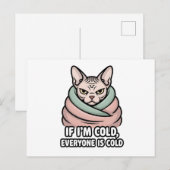 Grumpy Sphynx Cat Cold Humor Cartoon Art シーズンポストカード (正面/裏面)