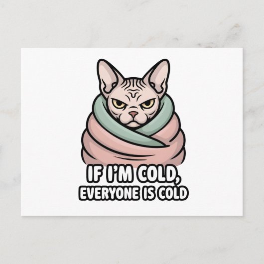 Grumpy Sphynx Cat Cold Humor Cartoon Art シーズンポストカード (正面)