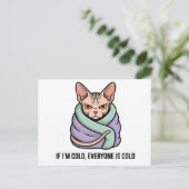 Grumpy Sphynx Cat Cold Humor Cartoon Art シーズンポストカード (スタンド正面)