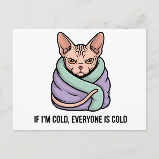 Grumpy Sphynx Cat Cold Humor Cartoon Art シーズンポストカード (正面)