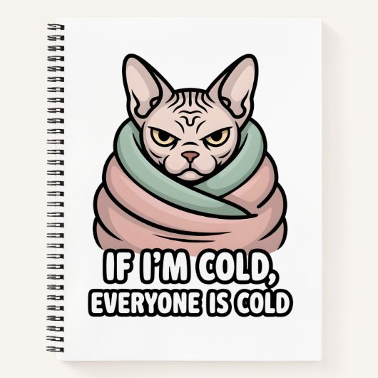 Grumpy Sphynx Cat Cold Humor Cartoon Art ノートブック (正面)