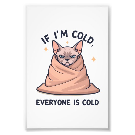 Grumpy Sphynx Cat Cold Humor Cartoon Art フォトプリント (正面)