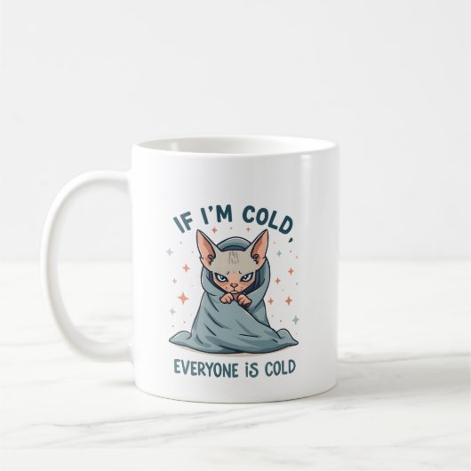 Grumpy Sphynx Cat Cold Humor Cartoon Design コーヒーマグカップ (左)