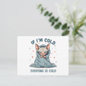 Grumpy Sphynx Cat Cold Humor Cartoon Design シーズンポストカード (スタンド正面)
