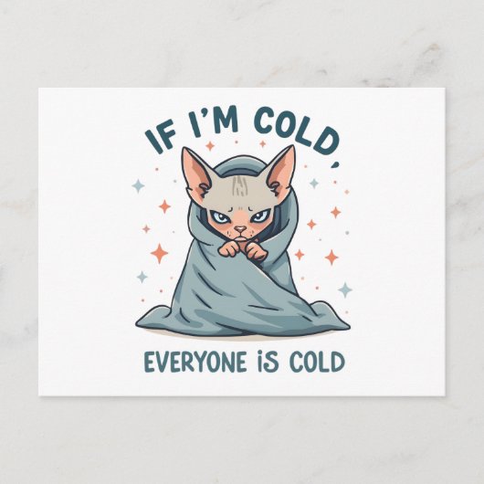 Grumpy Sphynx Cat Cold Humor Cartoon Design シーズンポストカード (正面)