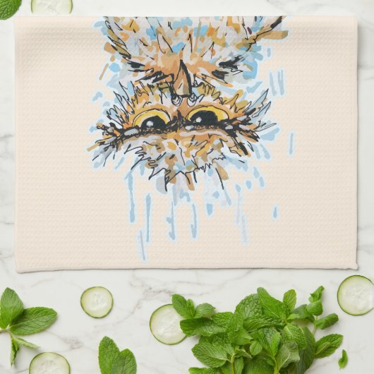 Grumpy Wet Owl キッチンタオル (折り畳み)