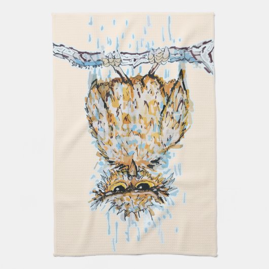 Grumpy Wet Owl キッチンタオル (縦)