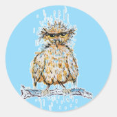 Grumpy Wet Owl ラウンドシール (正面)