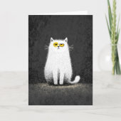 Grumpy White Cat – Funny Minimal Cat Art カード (正面)