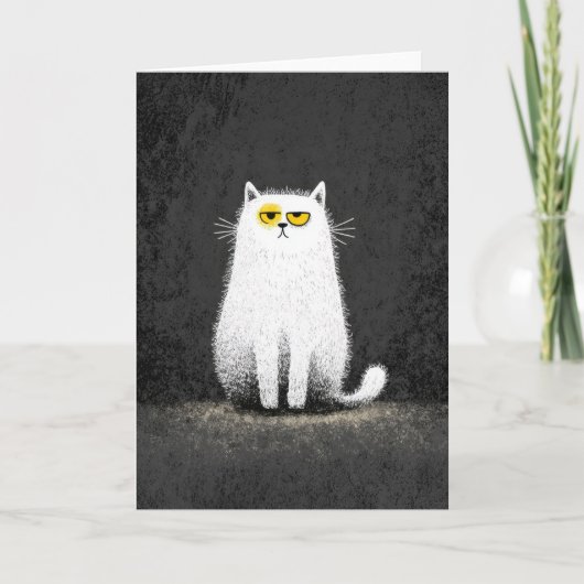 Grumpy White Cat – Funny Minimal Cat Art カード (正面)