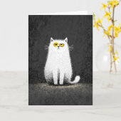Grumpy White Cat – Funny Minimal Cat Art カード (黄色い花)