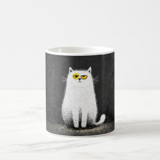Grumpy White Cat – Funny Minimal Cat Art コーヒーマグカップ (中央)