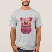 Grumpy Wooden Pig Tee – Layered Texture Cartoon Sh Tシャツ (正面)