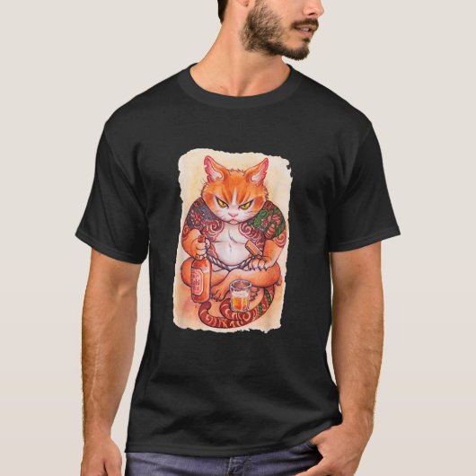 Grumpy Yakuza Cat tattoo Style Japan Gift Raglan B Tシャツ (正面)