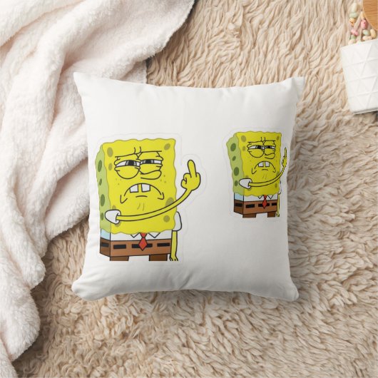 Grumpy Yellow Sponge Character Decorative Pillow クッション (ブランケット)