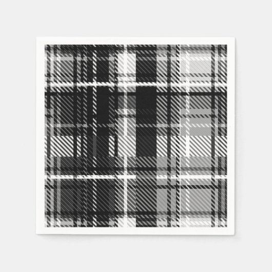 Grunde Black White Flannel Plaid Tartan Design  スタンダードカクテルナプキン (正面)