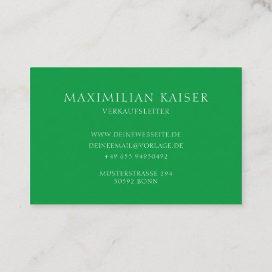 Grüne Minimal Monogramm Visitenkarte 名刺 (裏面)