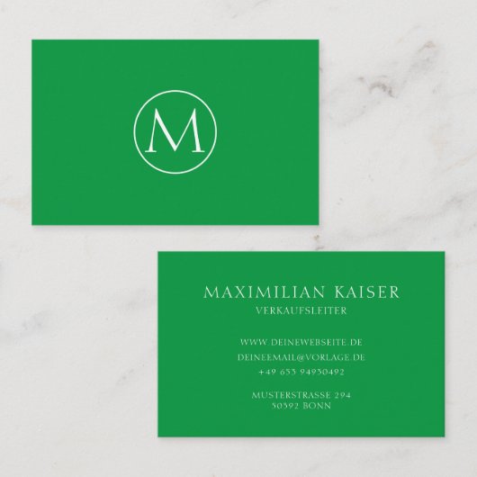 Grüne Minimal Monogramm Visitenkarte 名刺 (正面/裏面)