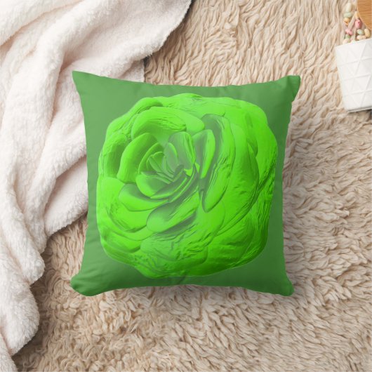 Grüne Rosenblüte – Florales 3D-Design -  クッション (ブランケット)