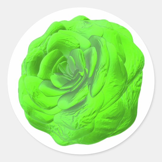 Grüne Rosenblüte – Florales 3D-Design -  ラウンドシール (正面)