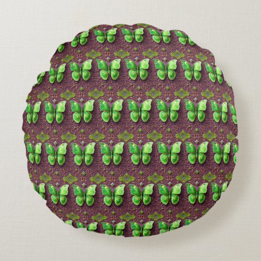 Grüner Schmetterling 3D Optik ラウンドクッション (正面)