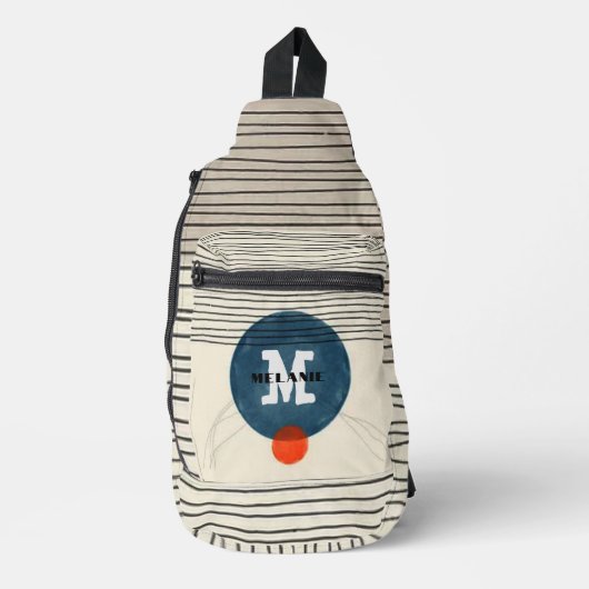 Grunge aestheticstripes minimal Monogram スリングバッグ (正面)