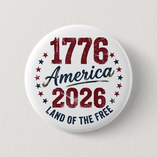 Grunge America 1776 - 2026 Land of the Free Button 缶バッジ (正面)