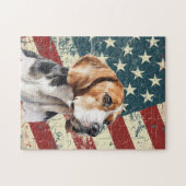 Grunge American Flag Beagle Dog ジグソーパズル (横)