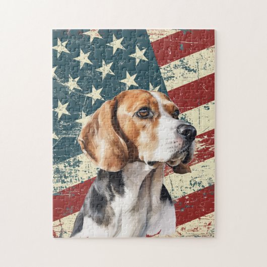 Grunge American Flag Beagle Dog ジグソーパズル (縦)
