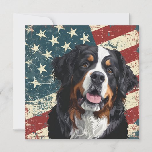 Grunge American Flag Bernese Mountain Dog (正面)