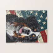 Grunge American Flag Bernese Mountain Dog ジグソーパズル (横)
