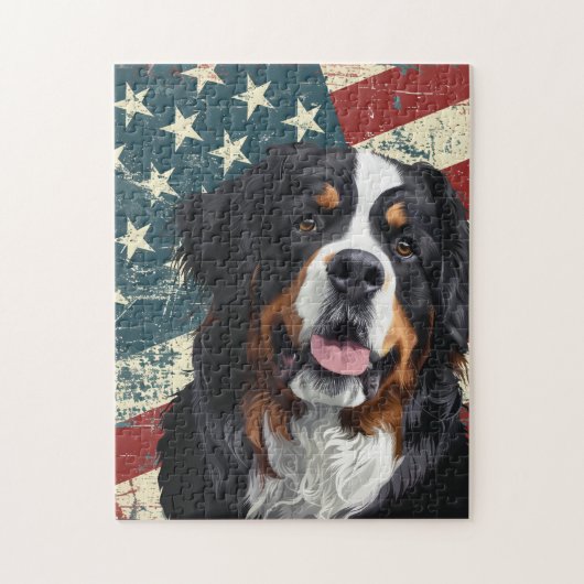 Grunge American Flag Bernese Mountain Dog ジグソーパズル (縦)