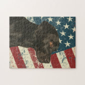 Grunge American Flag Black Labrador Retriever Dog ジグソーパズル (横)