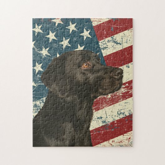 Grunge American Flag Black Labrador Retriever Dog ジグソーパズル (縦)
