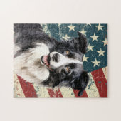 Grunge American Flag Border Collie Dog ジグソーパズル (横)
