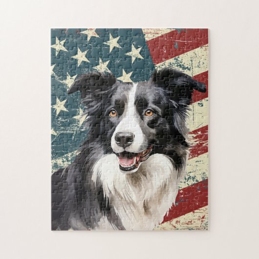 Grunge American Flag Border Collie Dog ジグソーパズル (縦)