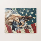 Grunge American Flag Border Collie Dog ジグソーパズル (横)