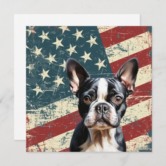 Grunge American Flag Boston Terrier Dog Flat Card (正面/裏面)