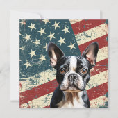 Grunge American Flag Boston Terrier Dog Flat Card (正面)