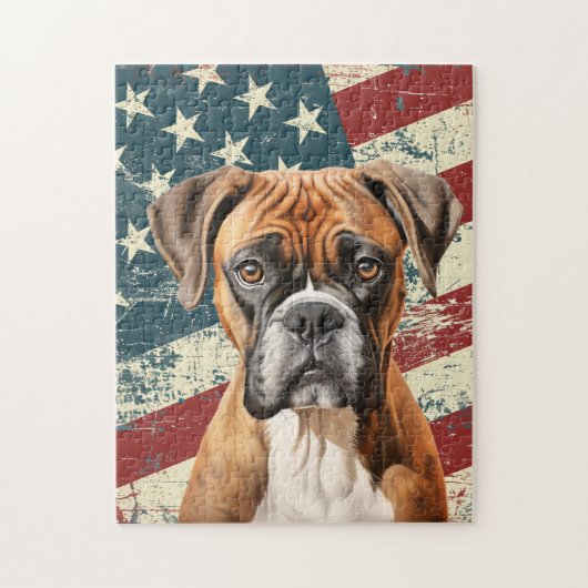 Grunge American Flag Boxer Dog ジグソーパズル (縦)