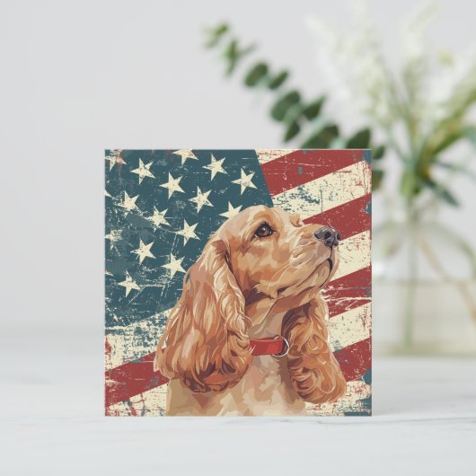 Grunge American Flag Cocker Spaniel Dog (スタンド正面)