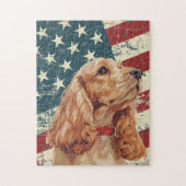 Grunge American Flag Cocker Spaniel Dog ジグソーパズル (縦)