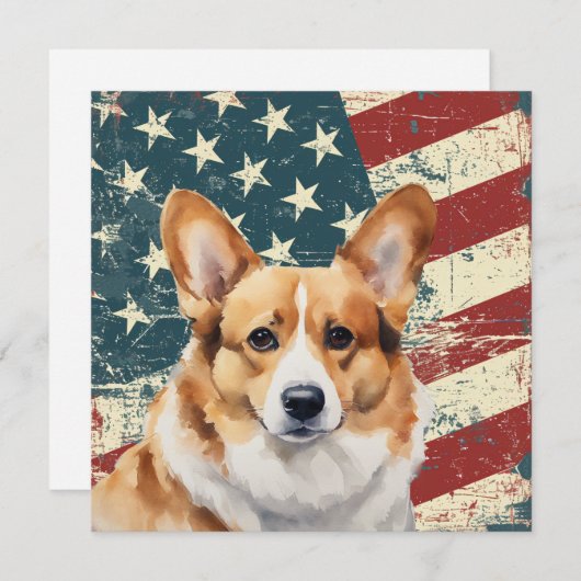 Grunge American Flag Corgi Dog Flat Card (正面/裏面)
